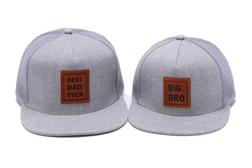 CZEVIP Best Dad Ever Big Bro Matching Hats Set of 2 Father's Day Caps Birthday Present Daddy and Me Outfits Baby Announcement New Papa Cap Boy Dad Hats Grey Patch Flat-Bill Trucker Hats