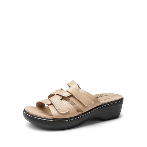 DREAM PAIRS DREAM PAIRS Women Arch Support Slide Sandals Adjustable Straps Slip On Wedge Sandals Casual Comfort Lightweight Flat Slides,Size 9,Nude,DWUMSS2530