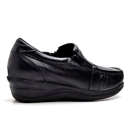 Sapato Feminino Ortopédico Sapatenis Mocassim de Couro Legitimo com Ziper Anti Stress Calce Facil Ma