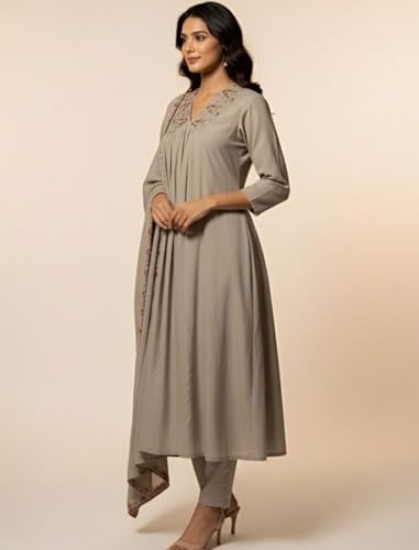 Ensemble Kurta droit brodé en rayonne de qualité supérieure avec Dupatta - 5