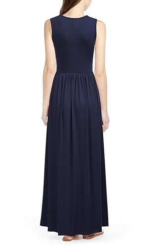 Image of WOOSEA Women Sleeveless Deep V Neck Split Loose Sexy Plain Long Maxi Casual Dress