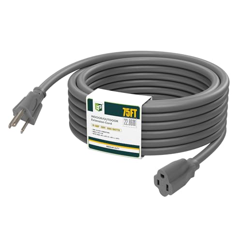 Image of EP 75FT Outdoor Extension Cord, 16 /3 SJTW Heavy Duty Grey, ETL Listed