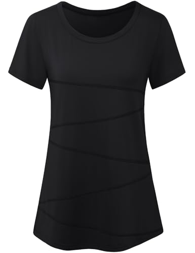 Image of Kimmery Workout Tops for Women Short Sleeve Shirts for Women Quick Dry Line Decor Yoga Tops