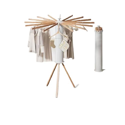 WXQ衣類乾燥ラック 洗濯物干し 室内物干し 折りたたみ式 ポータブル 衣類ラック省スペース 格納式乾燥ラック 360度回転乾燥ラック 三角形サポート 床置き乾燥ラック 洗濯物干し パラソル型 折りたたみ コンパクト収納 省スペース オープン時 (ホワイト