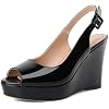 Eldof Womens Peep Toe Wedge Heels Slingback Platform High Pumps Party Dress Casual Sandals 4 Inches