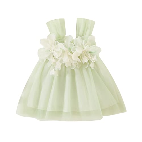 Dazzerake - Vestido de bebé niña de tul sin mangas, vestido elegante de color sólido con flor para bebé niña de 9 meses a 3 años, verde, 2-3 Años
