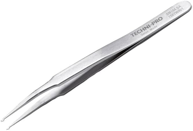 758TW401-4.7' SMD Tweezers, Style SM104, Anti-Acid/Anti-Magnetic Stainless Steel, Bent