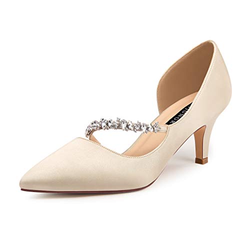 ERIJUNOR E0168A Women Mid Kitten Heels Closed Pointy Toe D&rsquo;Orsay Pumps Wedding Party Shoes...