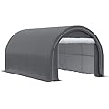 Outsunny 10' x 16' Carport, Heavy Duty Portable Garage Storage Tent with Large Zippered Door, Anti-UV PE Canopy Cover for Car, Truck, Boat, Motorcycle, Bike, Garden Tools, Outdoor Work, Gray