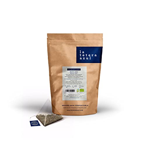 LA TETERA AZUL Infusión De Menta Premium, Pura, Limpia, Solo Hojas De Menta. 60 Pirámides. Infusión Digestiva Y Alivio Gases. Bolsa De 60 Pirámides Cover