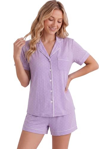 Image of LUBOT Womens Bamboo Viscose Pajamas for Women PJ Set 2 Piece Cooling Soft Short Sleeve Capri Pants Summer Sleepwear Set S-XXL