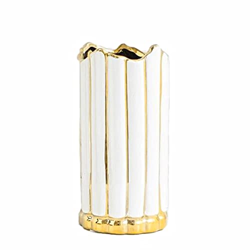 Image of Art Street Decorative Ceramic Vase Nordic White Outline in Gold Small Modern Table Bookshelf Decor Classic Flower Pot for Home, Office, Living Room, Bedroom Decoration (Size : 9x20 cm)