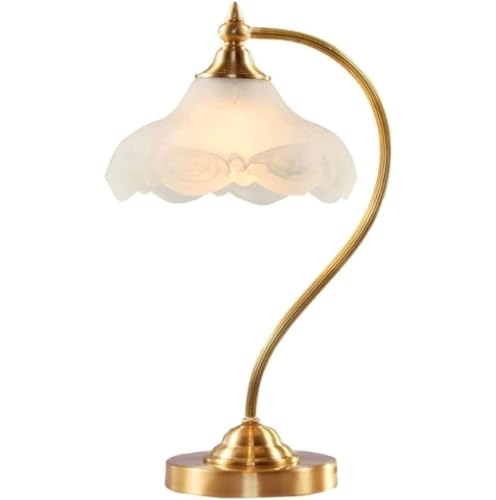 LMRJHAZM Lámpara de Noche Lámpara de mesita de Noche Lámpara de Mesa de Metal Pantalla de Vidrio en Forma de Loto Lámpara de Escritorio Interruptor de botón Luz de Escritorio Lámpara de mesita de