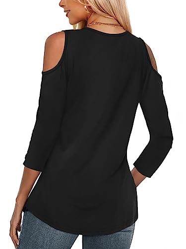 Amoretu Women's Short Sleeve Shirts Cold Shoulder Tops V Neck Blouse Tunic Shirts2