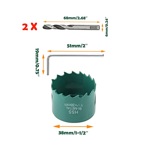 Image of 1-1 /2 Inch / 38mm Hole Saw with Arbor, 1.5 Inch Hole Saw HSS Bi-Metal Hole Cutter Smoothly Cutting in Cornhole Boards, Plastic, Wood, Fiberboard, Drywall