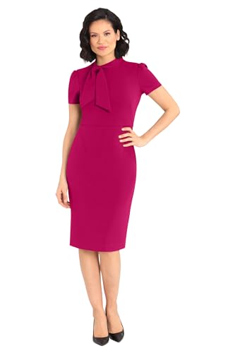 Image of Maggy London Womens Midi Short Sleeve Sheath with Neck Tie Career Office Work WearCocktail Dress