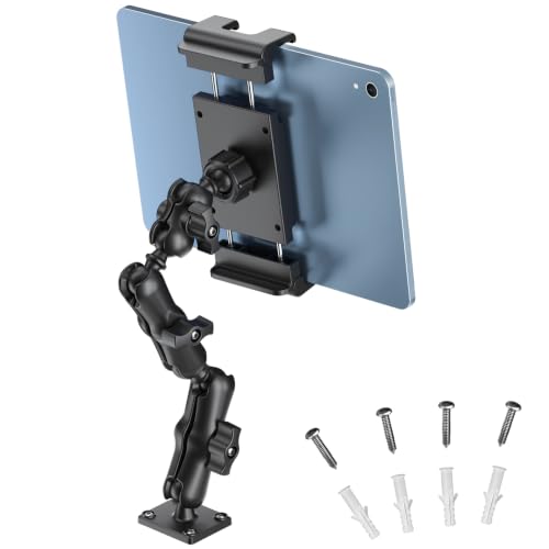 PLDHPRO Tablet Holder for Car Dashboard Heavy Duty Drill Base 360° Adjustable 3-Stage Stand Dash Mount Compatible with iPad, Galaxy Tab, Fire HD, 5.5-14.6'' Phone Tablets for Truck Wall Desk Vehicle