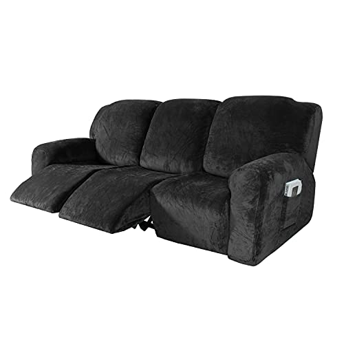 Funda de sillón reclinable de terciopelo extensible, funda de sillón de 8 piezas, funda de silla de masaje antideslizante de 3 plazas, fundas de sofá lavables para la familia, protección de silla Cover