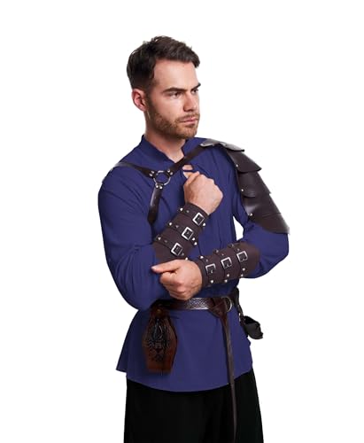 Image of 8 Pcs Men's Renaissance Costume Halloween Medieval Pirate Shirt Pant Viking Costume Accessories Set