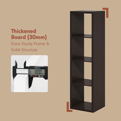 Image of Furinno Cubicle Record Player Stand, 4-Cube Record Storage, Dark Oak | Vinyl Storage, 1.2 inchInch Extra Thick, Open Back Media Shelf for CD DVD Bluray Game Disc, for Living Room, Home Office