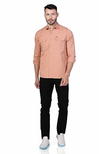 Image of Men's Cotton Twill Utility Shirt | Full Sleeve Button-Down Casual Shirt | Dual Chest Pockets | Comfortable Regular Fit | Everyday Wear