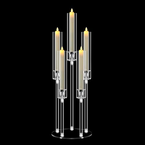 Grand Bougeoir 5 Bras en Acrylique Cristal - 68 cm de Haut - Chandelier Impressionnant pour Centre de Table de Mariage et Décoration de Noël - pour Bougies...