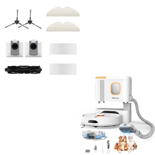 D20S Max+ Robot Vacuum and Mop with 9 Packs Replacement Parts, 2 Mops, 2 Side Brushes, 2 Dust Bags, 2 Filters and 1 Roller Brush