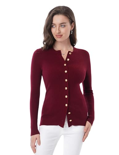 AmélieBoutik Women Crew Neck Long Sleeve Button Down Open Front Cardigan Casual Knit Classy Tops4