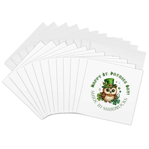 3dRose, Shine in shamrocks. Funny owl. Happy St. Patricks day gift for all, 12 Greeting Cards with envelopes
