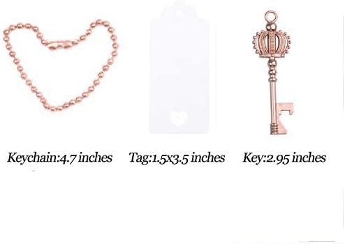 Makhry 52pcs Crown Shape Vintage Key Bottle Openers Wedding Favors Party Favor for Guest Souvenir Gift Set with Escort Thank You Tags and Keychain (Rose Gold)