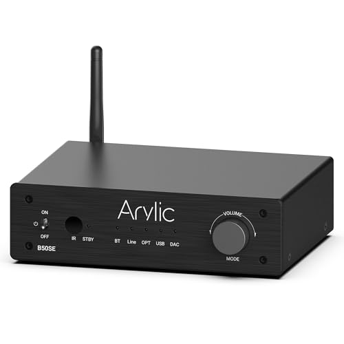 Arylic B50SE Bluetooth 5.1 Stereo Receiver 2.1 Channels Mini Class D Integrated Home Speaker Amplifier 50W x 2 Stable and Remote Go Control Application and Easy Control EQ