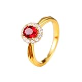 KnSam Anillo solitario de oro amarillo de 9 K/14 K/18 K, diseño de laboratorio con flores de rubí, anillo de oro con moissanite Au750/585/375, talla 47-70, Oro amarillo de 18 quilates (750