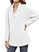 BZB Long Sleeve Shirts for Women Casual Fall Tunic Tops Long V Neck Oversized Loose Fitting Pullover Sweater White M