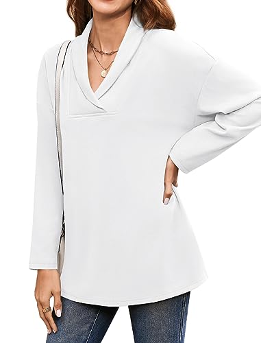 Women's Long Sleeve Tops Fall Shawl Neck Tunic Tops for Leggings Casual Blouse Sweatshirt3