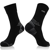 RANDY SUN Everyday Waterproof Socks for Men & Women – Juncao Fiber Lining, Thin Cushioned Crew, Sweat-Wicking & Seamless, Comfortable for Daily Commute or Rainy Days, 1 Pair-Black&Grey,L