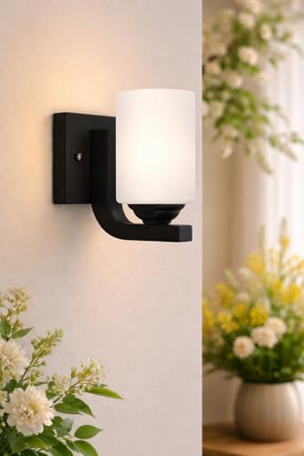Image of Modern Glass Wall Light | Vintage Brass Finish Wall Sconce | Warm Decorative Wall Lamp for Bedroom, Living Room, Hallway & Bedside