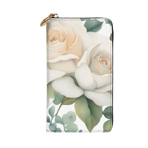White Watercolor Floral Rose Prints Leather Long Clutch Wallet for Fashionable Girls and Women - Durable, Stylish, and Functional, Black, One Size2
