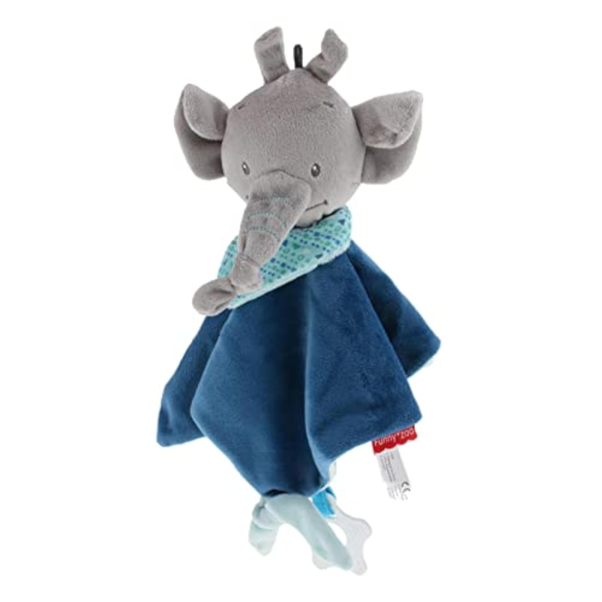 Plush Teething Security Tag Baby Safety Blanket, Dark Blue Elephant