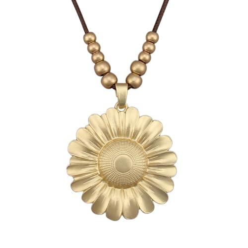 GelConnie Floral Pendant Long Leather Necklace for Women Vintage Boho Adjustable Statement Jewelry