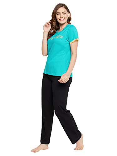 Image of Clovia Women's Cotton Graphic Print Top & Pyjama Set