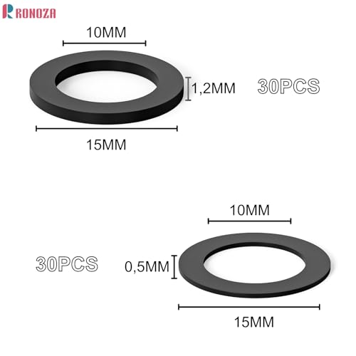 Ronoza 60 Stück Fitschenringe Zimmertüren,Unterlegscheiben Türscharnier,Kunststoff Türscharnier Zimmertüren 10×15mm (Dicke 1,2 mm, 30 PCS + Dicke 0,5 mm, 30 PCS) Montageringe Ohne Abriebspuren Schwarz