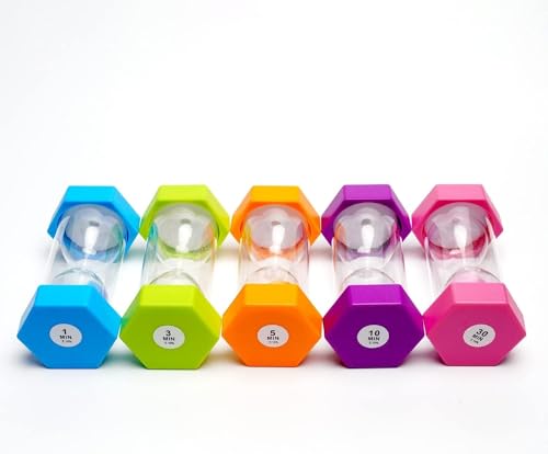 UrbAmerican 5 PCS Hourglass Kids Hourglass Timer Hourglass Set Colorful Sand Clock Kitchen Timer Time Management Includes 1 Minute, 3, 5, 10, and 30 Minutes, Different - Thumbnail 2