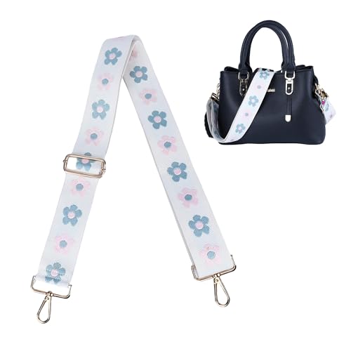 Image of Purse Strap, Adjustable Embroidery Flower 2 Inch Wide Purse Straps Replacement Crossbody for Women
