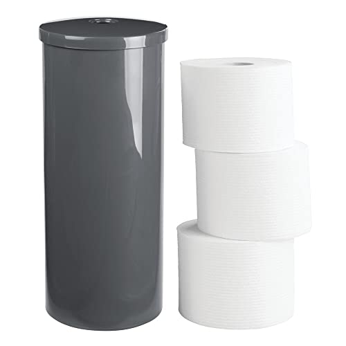 Mdesign Plastic Floor Stand Toilet Paper Organizer With Cover, 3-Roll Space-Saving Tissue Storage For Bathroom - Fits Under Sink, Vanity, Shelf, In Cabinet, Corner - Aura Collection - Charcoal Gray #TOP3