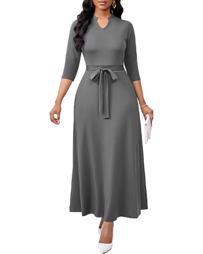 Image of BubFee Maxi Dresses for Women Semi Formal Long Dress 3 /4 Sleeve Casual A-line Church Dresses with Pockets