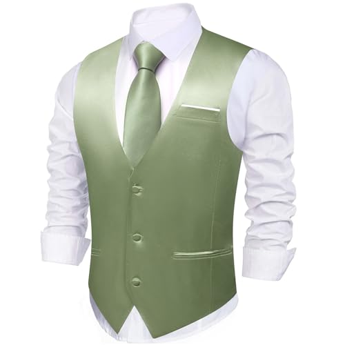 Image of Barry.Wang Vest for Men Business /Leisure Dress Suit Vests V-neck 2 Pockets Wedding Party Tuxedo Satin Waistcoat