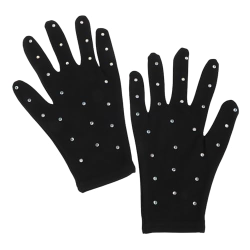 MOBUTOFU Guantes para Patinaje sobre Hielo Pedrería, Talla L, Negro Opaco, Material Grueso y Térmico, Accesorios para Niñas en Entrenamiento de Patinaje Artístico
