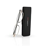 Microvision Flat Folding Reading Glasses, Gold Frame, 2x Magnification For Women and Men, Compact, Portable, Durable