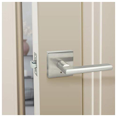 Image of Nuk3y Hulk Series Lever Door Handle Slim Square Modern Contemporary Lever Set (Privacy, Satin Nickel)