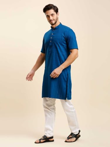 Image of Rajubhai Hargovindas Green Khadi Half Sleeve Kurta
